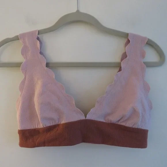 MARYSIA Santa Clara Scalloped Light Pink Textured Triangle Bikini Top - Sz XS - Picture 2 of 16